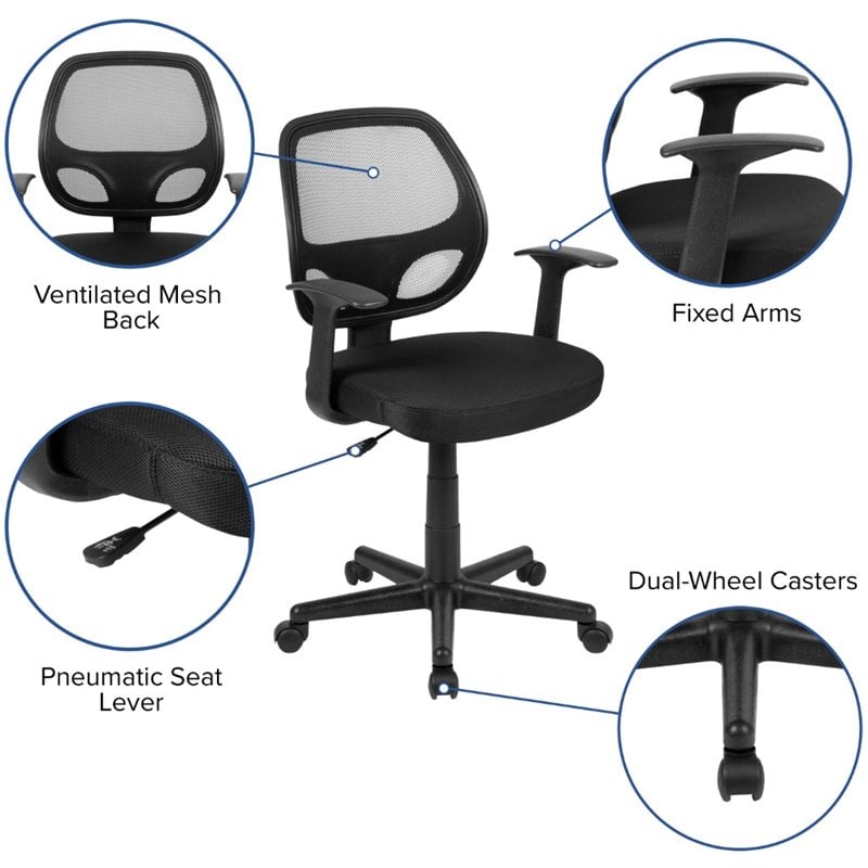 Pemberly Row Mid Back Mesh Back Office Swivel Chair in Black