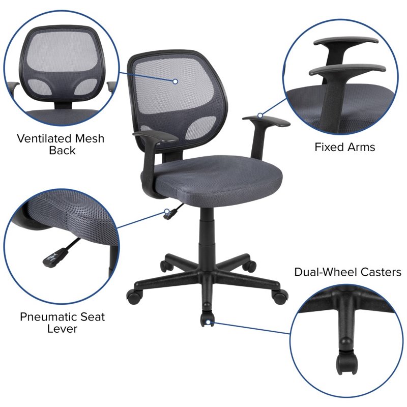 Pemberly Row Contemporary Mid Back Mesh Back Office Swivel Chair in Gray