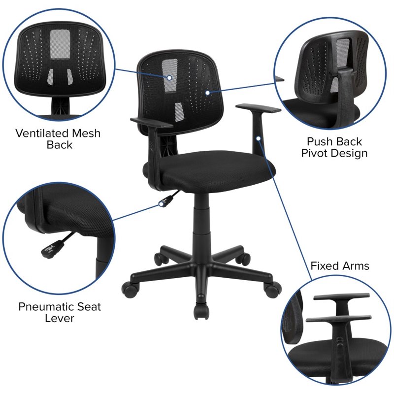 Pemberly Row Contemporary Pivot Mesh Back Office Swivel Chair in Black