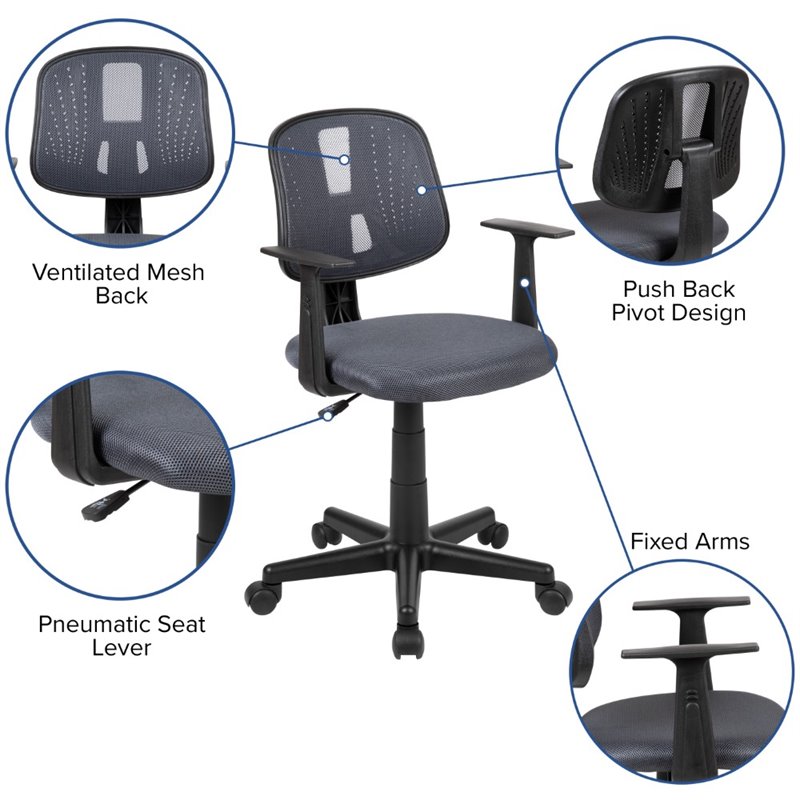 Pemberly Row Contemporary Pivot Mesh Back Office Swivel Chair in Gray