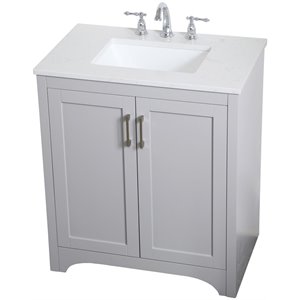 Pemberly Row Traditional 30&quot Single Quartz Top Bathroom Vanity in Gray