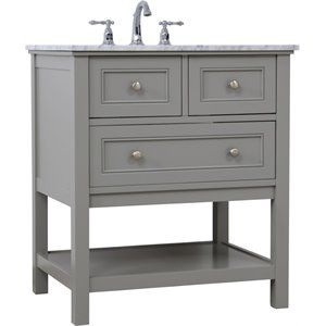 Pemberly Row Contemporary 30&quot Single Marble Top Bathroom Vanity in Gray