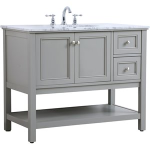 Pemberly Row Contemporary 42&quot Single Marble Top Bathroom Vanity in Gray