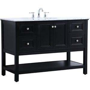 Pemberly Row Contemporary 48&quot Single Marble Top Bathroom Vanity in Black