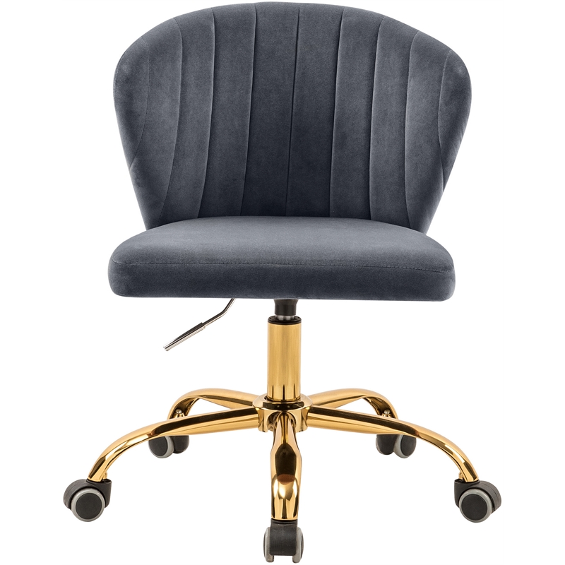 Pemberly Row Swivel Adjustable Gray Velvet and Gold Office Chair