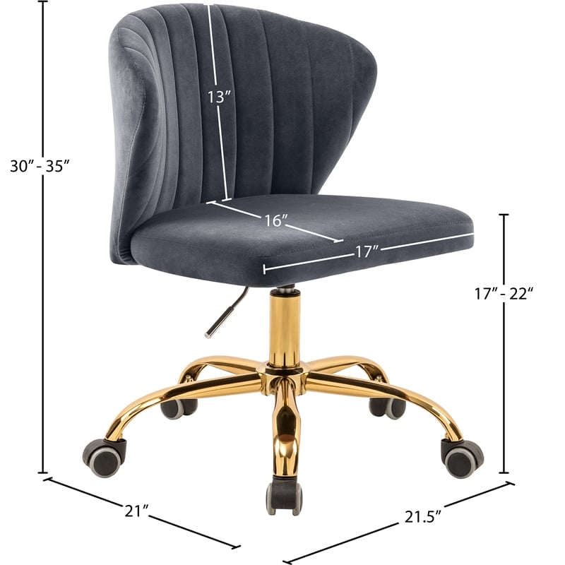 Pemberly Row Swivel Adjustable Gray Velvet and Gold Office Chair