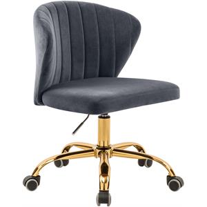 Pemberly Row Swivel Adjustable Gray Velvet and Gold Office Chair
