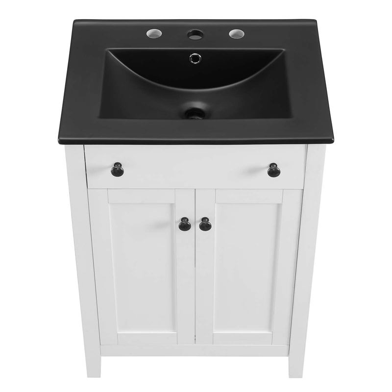 Pemberly Row Modern Wood/Ceramic Bathroom Vanity in White/Black