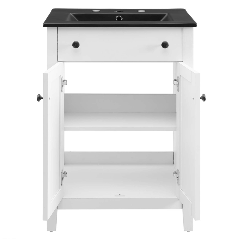 Pemberly Row Modern Wood/Ceramic Bathroom Vanity in White/Black