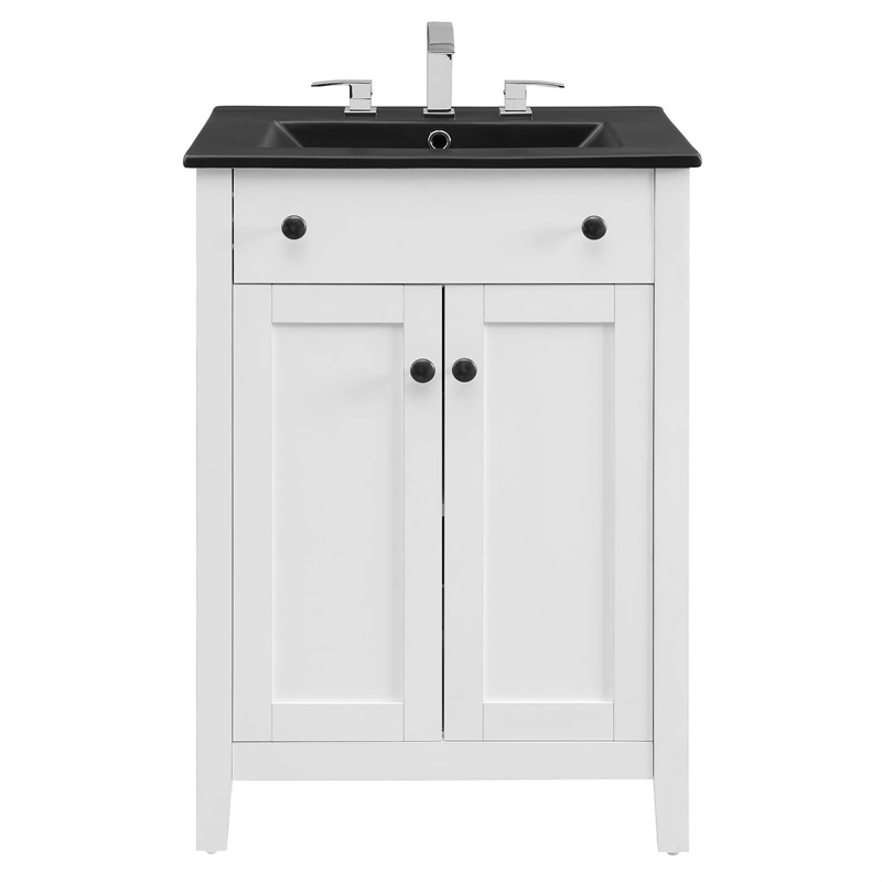 Pemberly Row Modern Wood/Ceramic Bathroom Vanity in White/Black