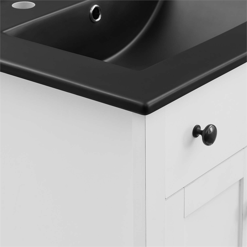 Pemberly Row Modern Wood/Ceramic Bathroom Vanity in White/Black