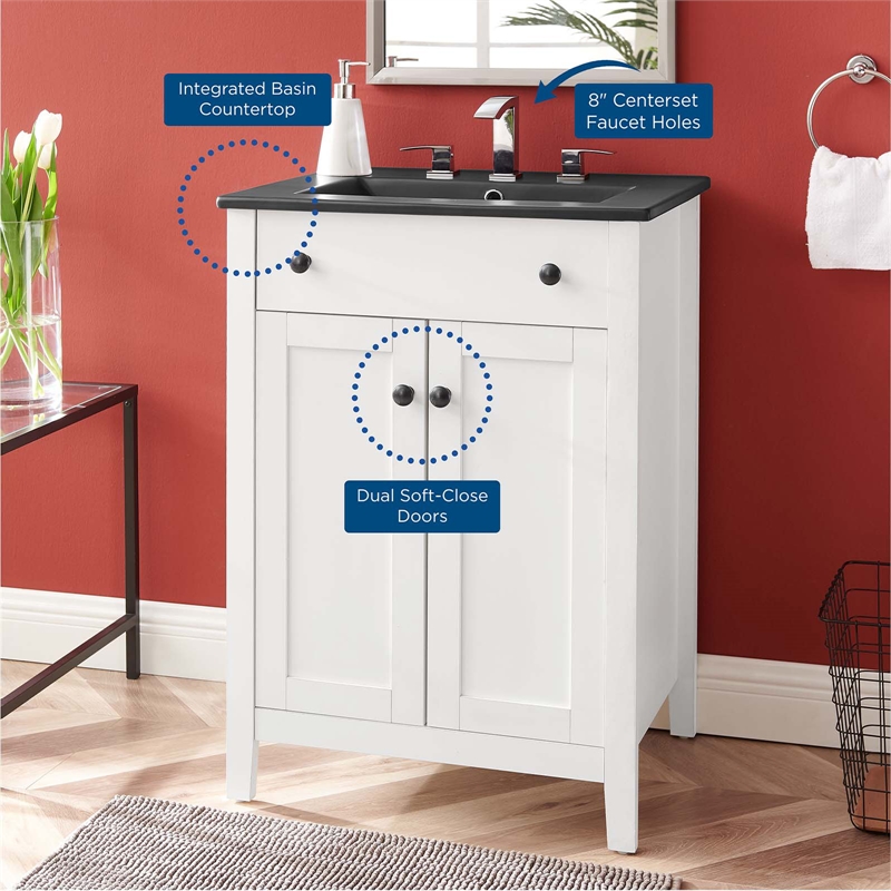 Pemberly Row Modern Wood/Ceramic Bathroom Vanity in White/Black