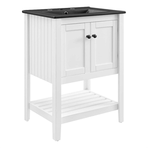 Pemberly Row 24&quot Modern Wood/Ceramic Bathroom Vanity in White/Black
