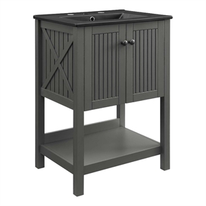 Pemberly Row 24&quot Modern Wood/Ceramic Bathroom Vanity in Gray/Black
