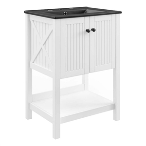 Pemberly Row 24&quot Modern Wood/Ceramic Bathroom Vanity in White/Black