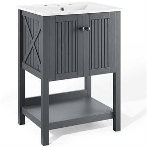 Pemberly Row 24&quot Modern Wooden Bathroom Vanity in Gray and White