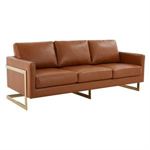 Pemberly Row 83&quot Modern Upholstered Leather Sofa in Cognac Tan