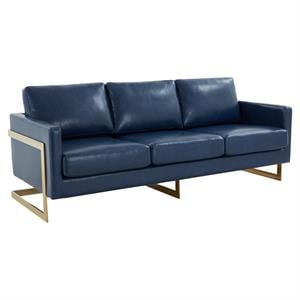 Pemberly Row 83&quot Modern Upholstered Leather Sofa in Navy Blue