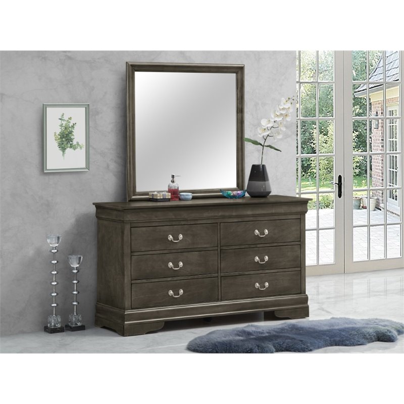 Pemberly Row Engineered Wood Traditional 6 Drawer Dresser in Gray