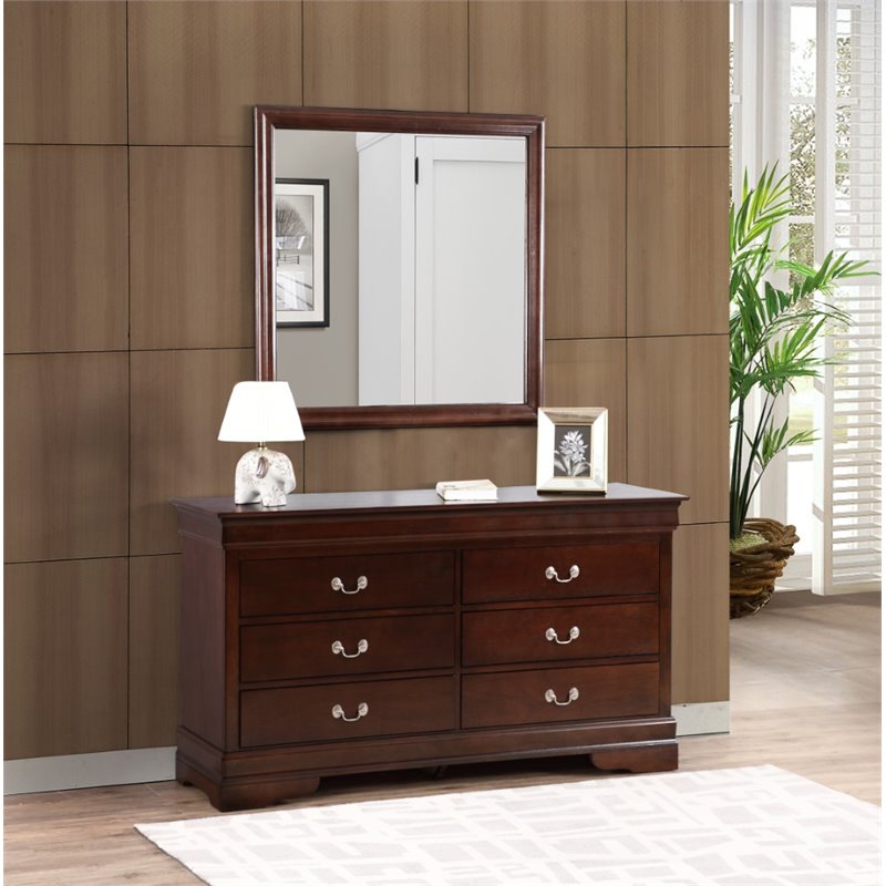 Pemberly Row Engineered Wood Traditional 6 Drawer Dresser in Cappuccino
