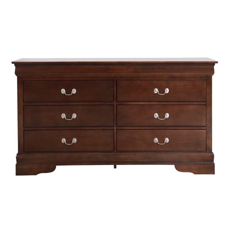 Pemberly Row Engineered Wood Traditional 6 Drawer Dresser in Cappuccino