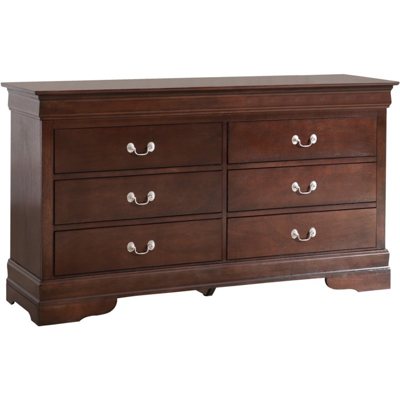 Pemberly Row Engineered Wood Traditional 6 Drawer Dresser in Cappuccino