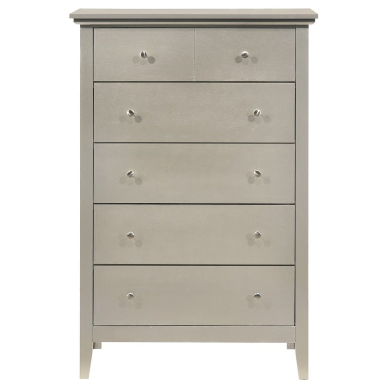 Pemberly Row Contemporary Wood Veneer 5-Drawer Chest in Silver Champagne