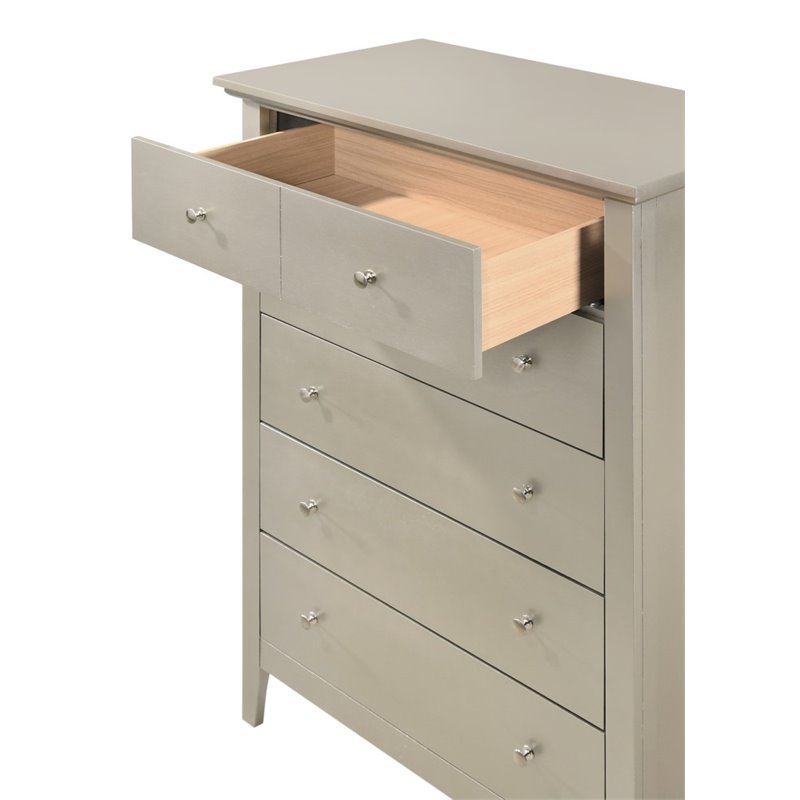 Pemberly Row Contemporary Wood Veneer 5-Drawer Chest in Silver Champagne