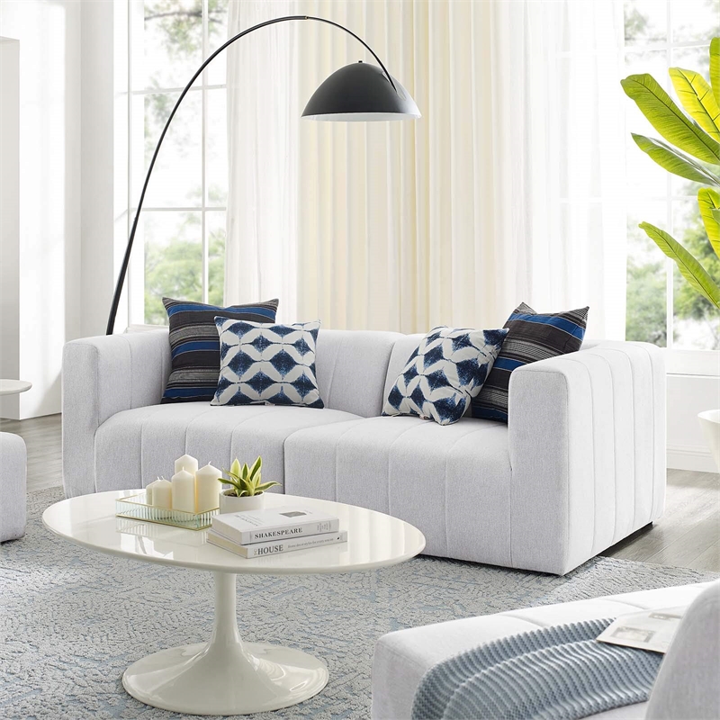 Pemberly Row Contemporary 2-Piece Upholstered Fabric Loveseat in Ivory