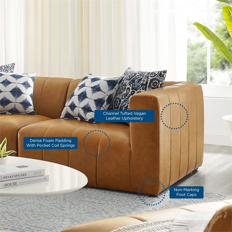 Pemberly Row 2-Piece Tufting Upholstered Faux Leather Loveseat in Tan