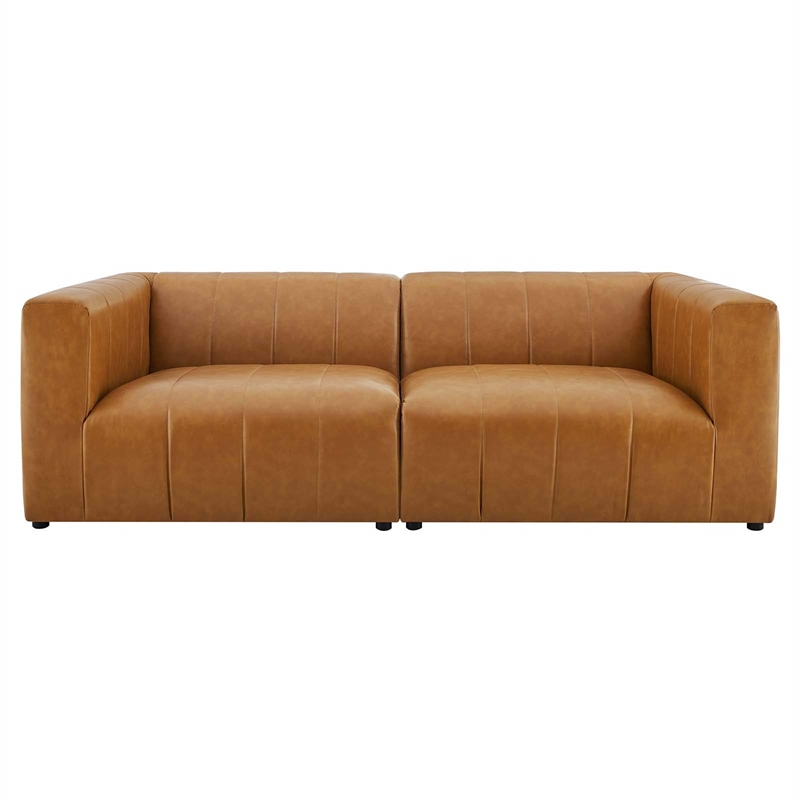 Pemberly Row 2-Piece Tufting Upholstered Faux Leather Loveseat in Tan