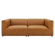 Pemberly Row 2-Piece Tufting Upholstered Faux Leather Loveseat in Tan