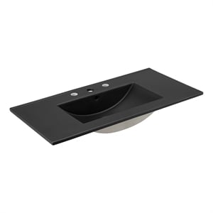 Pemberly Row Modern 36&quot Bathroom Sink in Black With Rectangular Basin