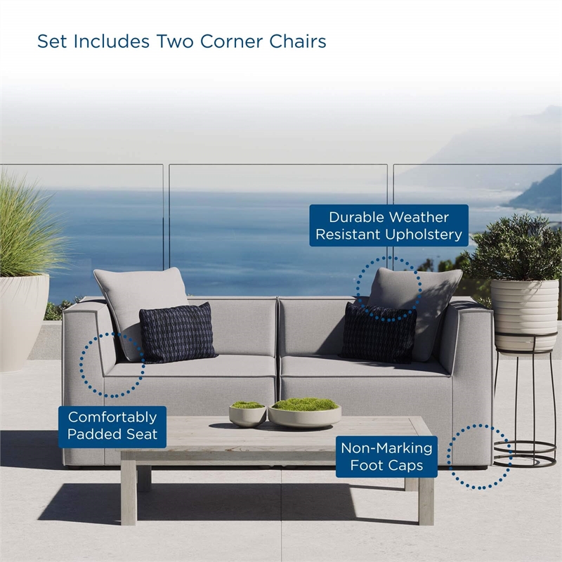Pemberly Row Fabric Upholstered Outdoor Patio Loveseat in Gray
