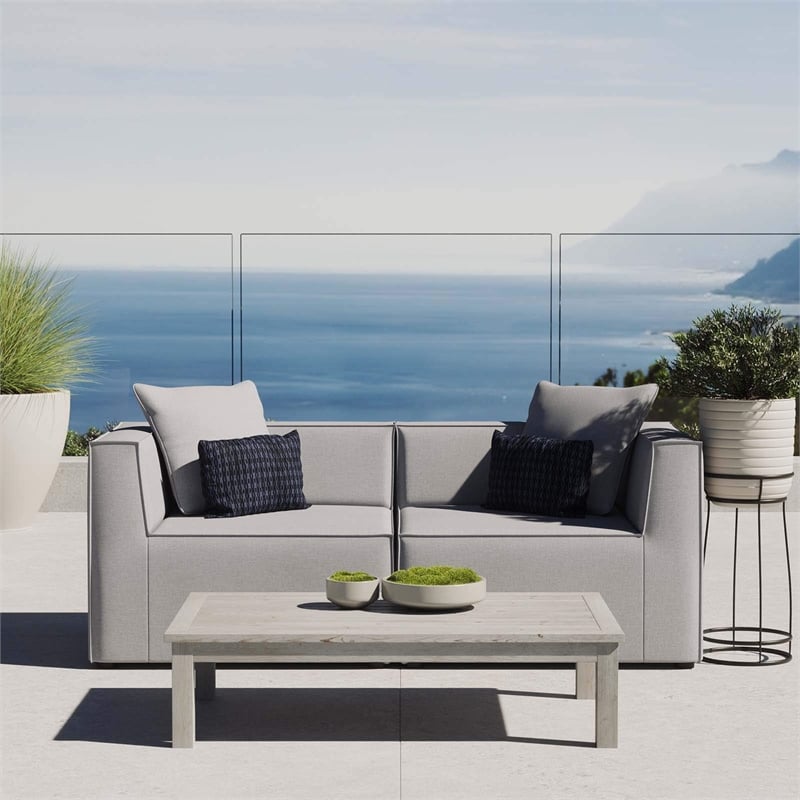 Pemberly Row Fabric Upholstered Outdoor Patio Loveseat in Gray
