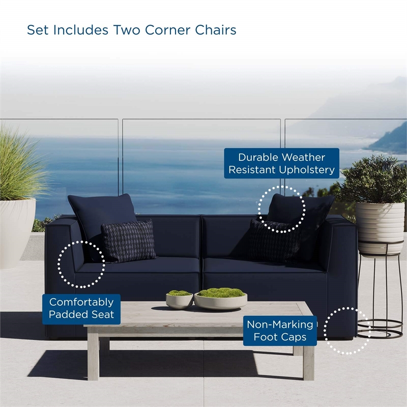 Pemberly Row Fabric Upholstered Outdoor Patio Loveseat in Navy