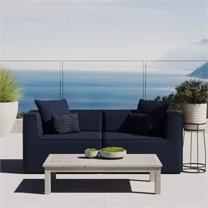 Pemberly Row Fabric Upholstered Outdoor Patio Loveseat in Navy