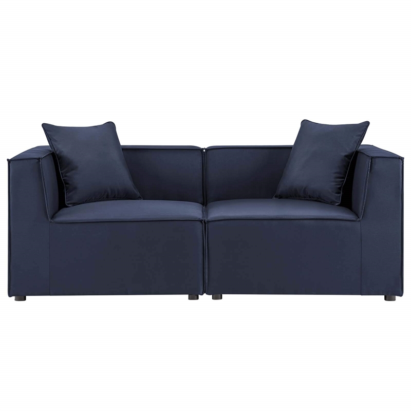 Pemberly Row Fabric Upholstered Outdoor Patio Loveseat in Navy