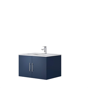 Pemberly Row 30&quot Marble Top Single Vanity with Sink in Navy Blue