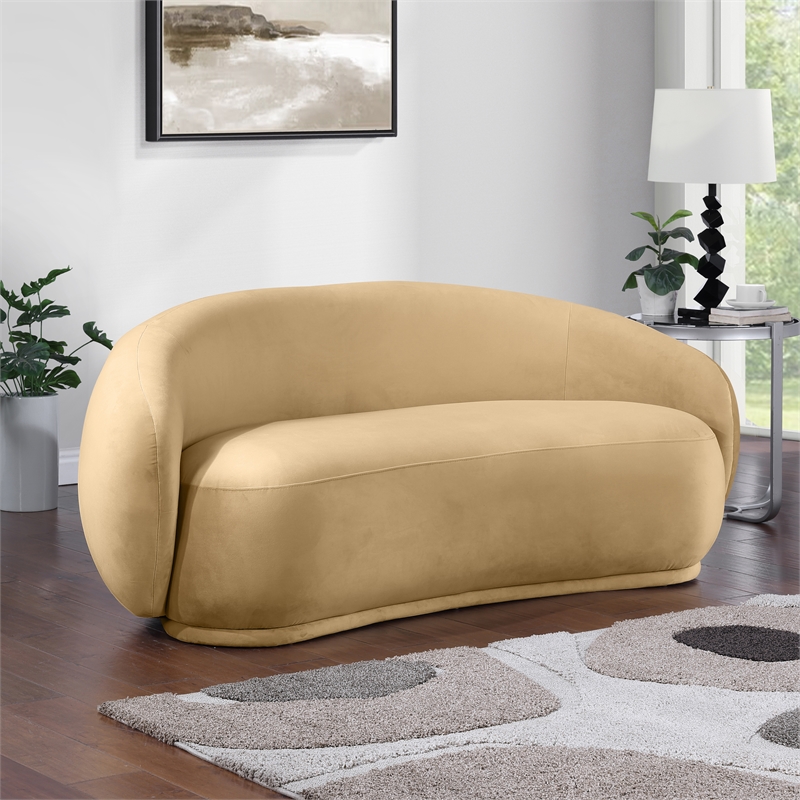 Pemberly Row Modern / Contemporary Camel Velvet Fabric Loveseat