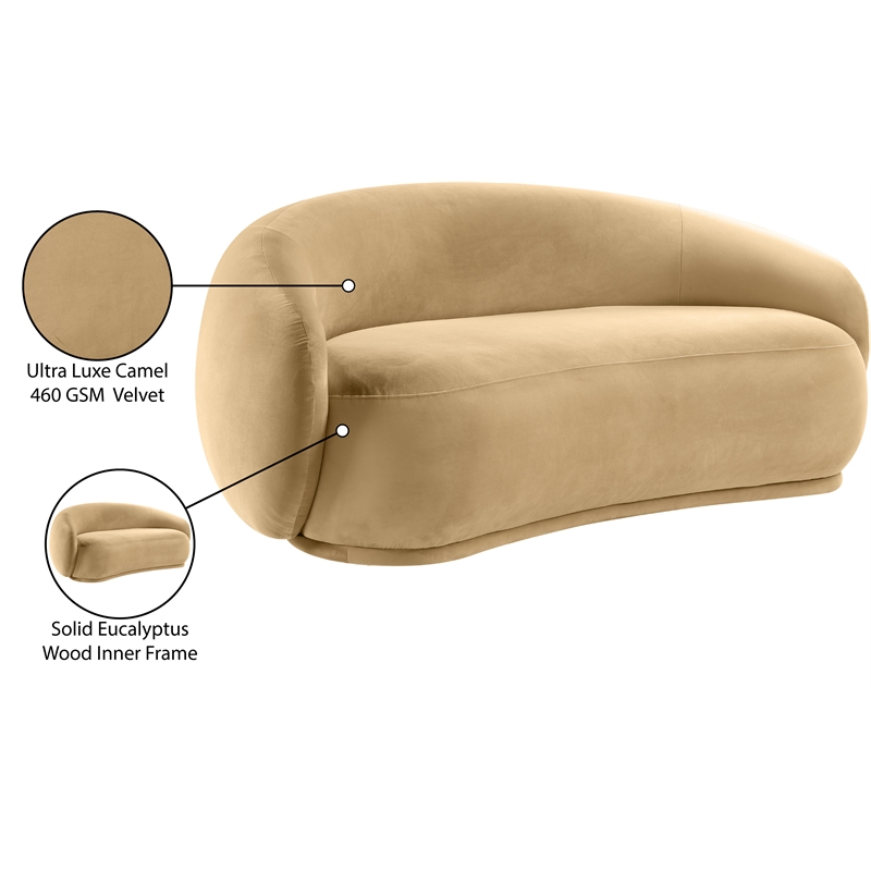 Pemberly Row Modern / Contemporary Camel Velvet Fabric Loveseat