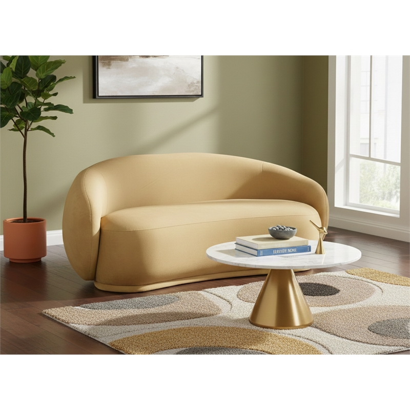 Pemberly Row Modern / Contemporary Camel Velvet Fabric Loveseat