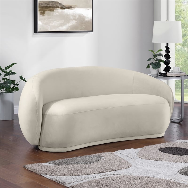 Pemberly Row Modern / Contemporary Cream Velvet Fabric Loveseat