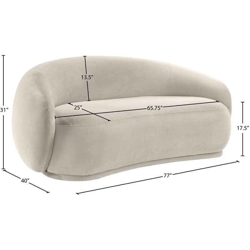 Pemberly Row Modern / Contemporary Cream Velvet Fabric Loveseat