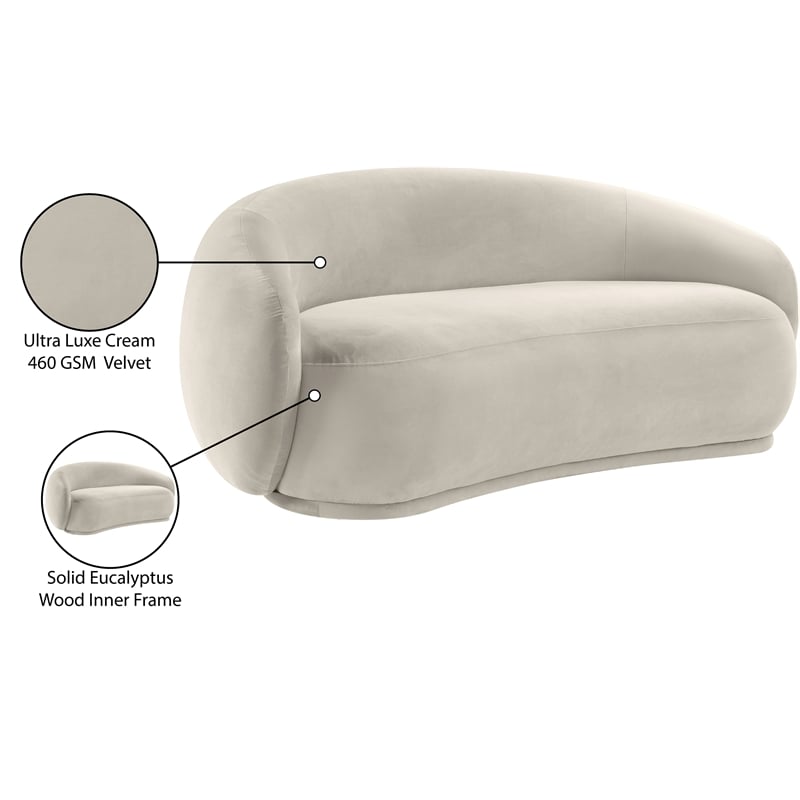 Pemberly Row Modern / Contemporary Cream Velvet Fabric Loveseat