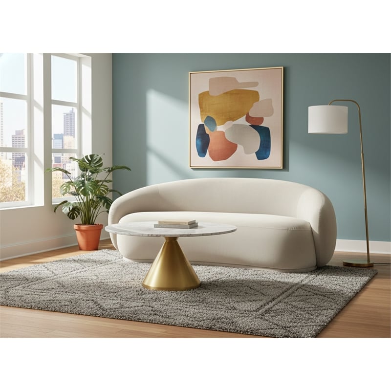 Pemberly Row Modern / Contemporary Cream Velvet Fabric Loveseat