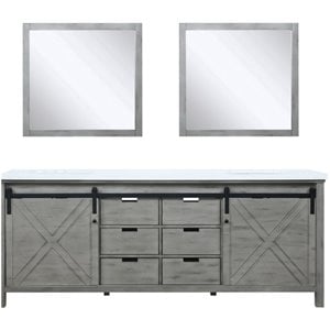 Pemberly Row Contemporary 84&quot Quartz Top Double Vanity in Ash Gray