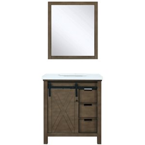 Pemberly Row Contemporary 30&quot Quartz Top Single Vanity in Rustic Brown