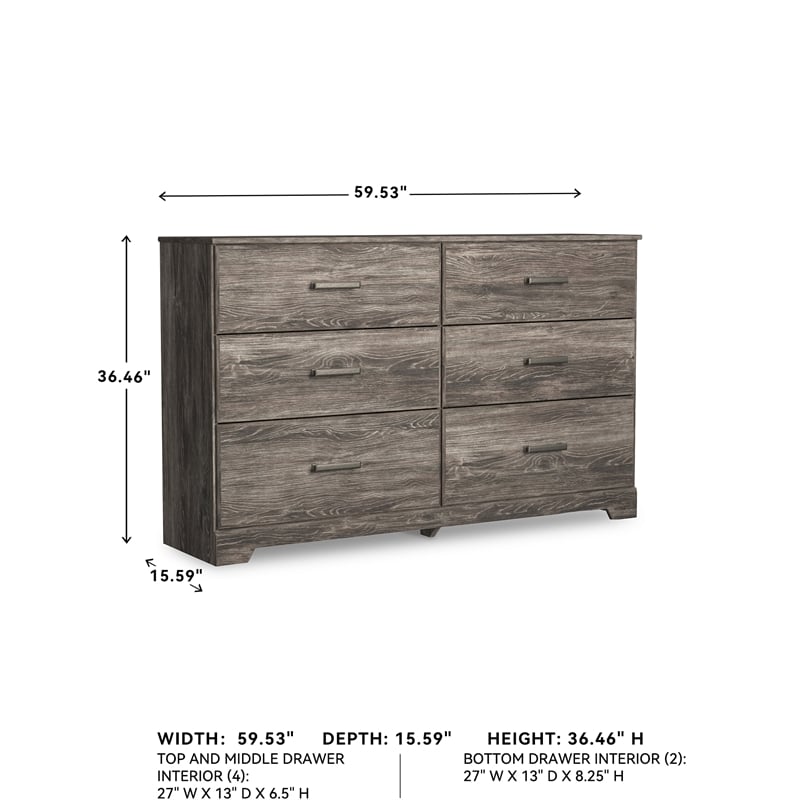 Pemberly Row Wooden 6-Drawer Farmhouse Bedroom Dresser in Gray