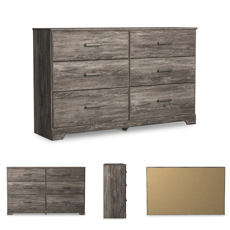 Pemberly Row Wooden 6-Drawer Farmhouse Bedroom Dresser in Gray